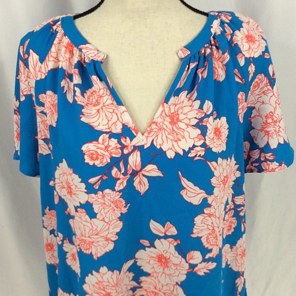 NWOT Studio B by Bobeau Top Womens Size XL Floral V-Neck Short Sleeve Flowy - Picture 5 of 7